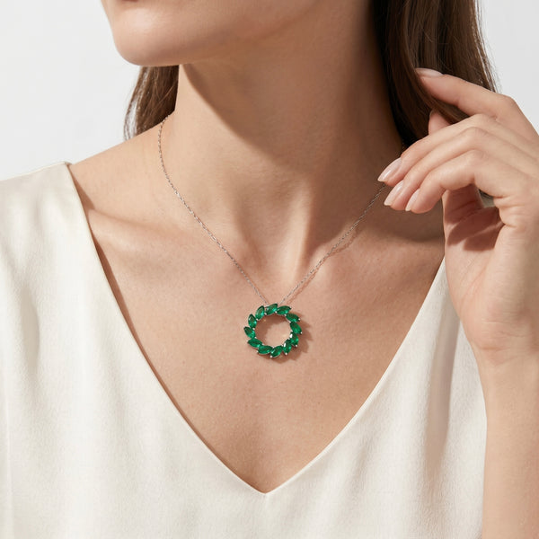 Emerald Wreath Platinum Pendant Necklace hover