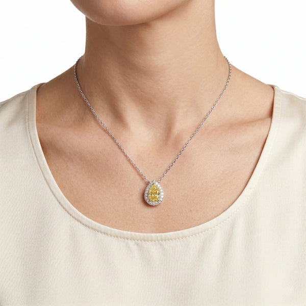 Natural Yellow Pear Diamond Pendant Necklace in 18k White Gold hover