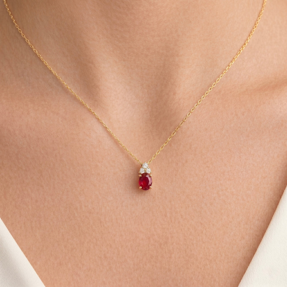 18K Yellow Gold Ruby & Natural Diamond Pendant Necklace