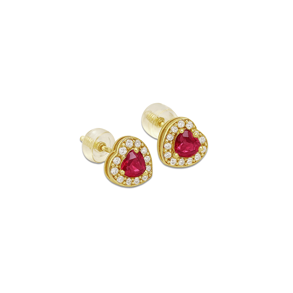 18K Gold Ruby & Diamond Stud Earrings | Flashy Jewellery