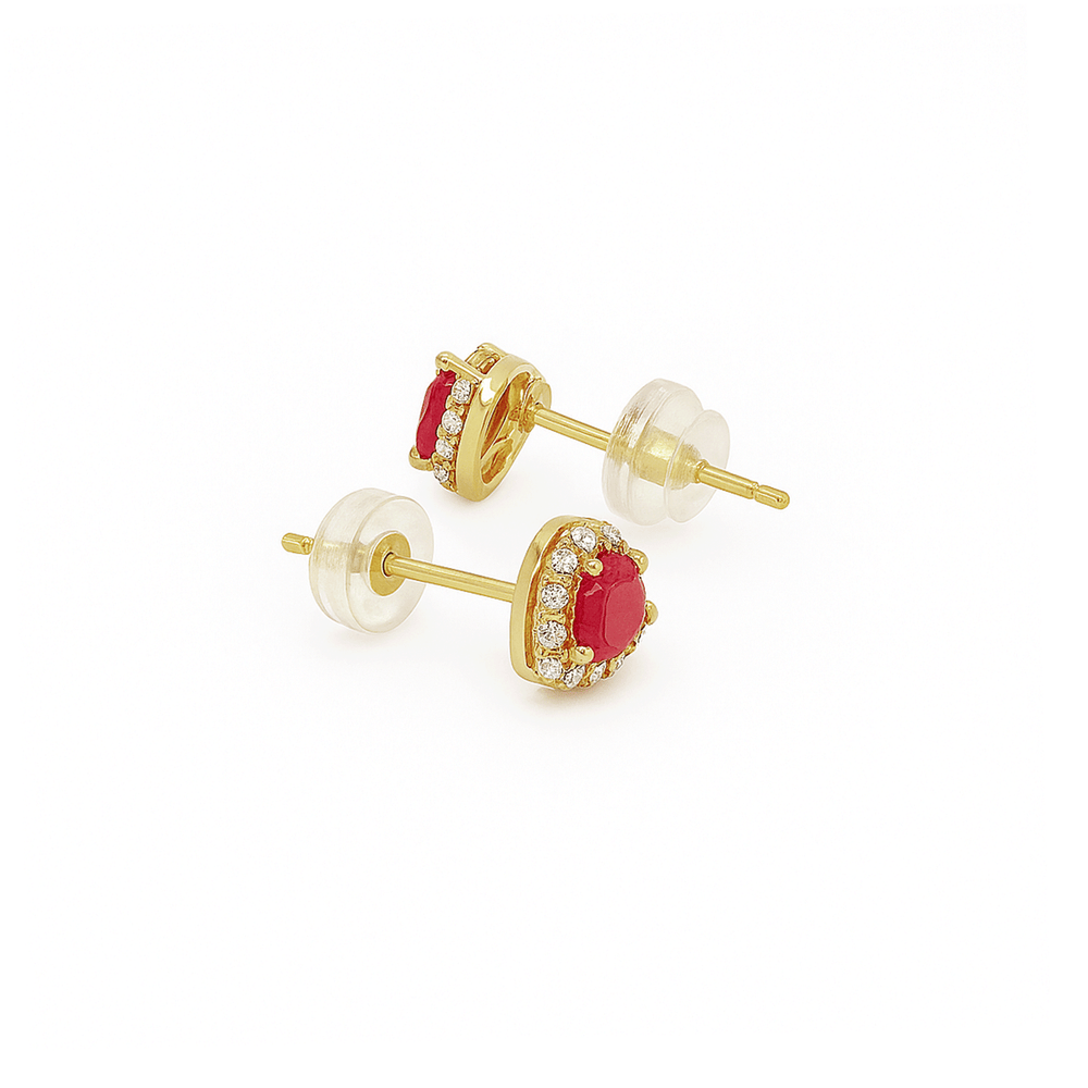18K Gold Ruby & Diamond Stud Earrings | Flashy Jewellery