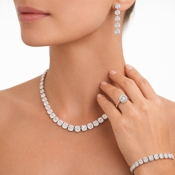 Natural Diamond Bridal Set in 18K White Gold | Flashy Jewellery hover