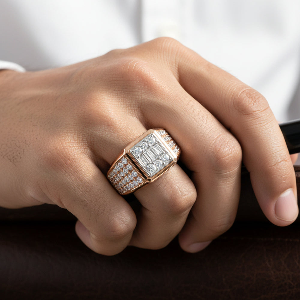 Natural Diamond Men’s Ring in 18K Rose Gold | Flashy