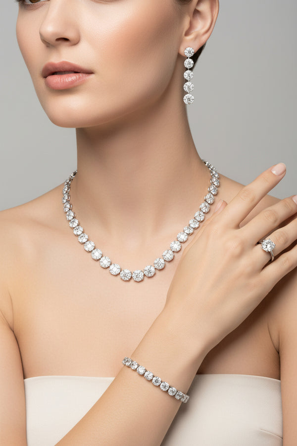 Natural Diamond Bridal Set in 18K White Gold | Flashy Jewellery hover