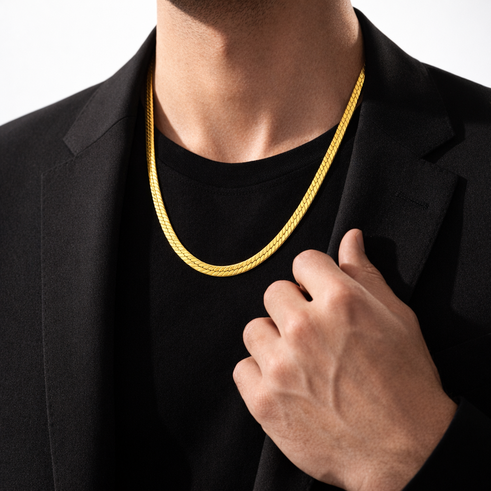 18K Gold Diamond Snake Chain Necklace – Luxury High Polish Finish