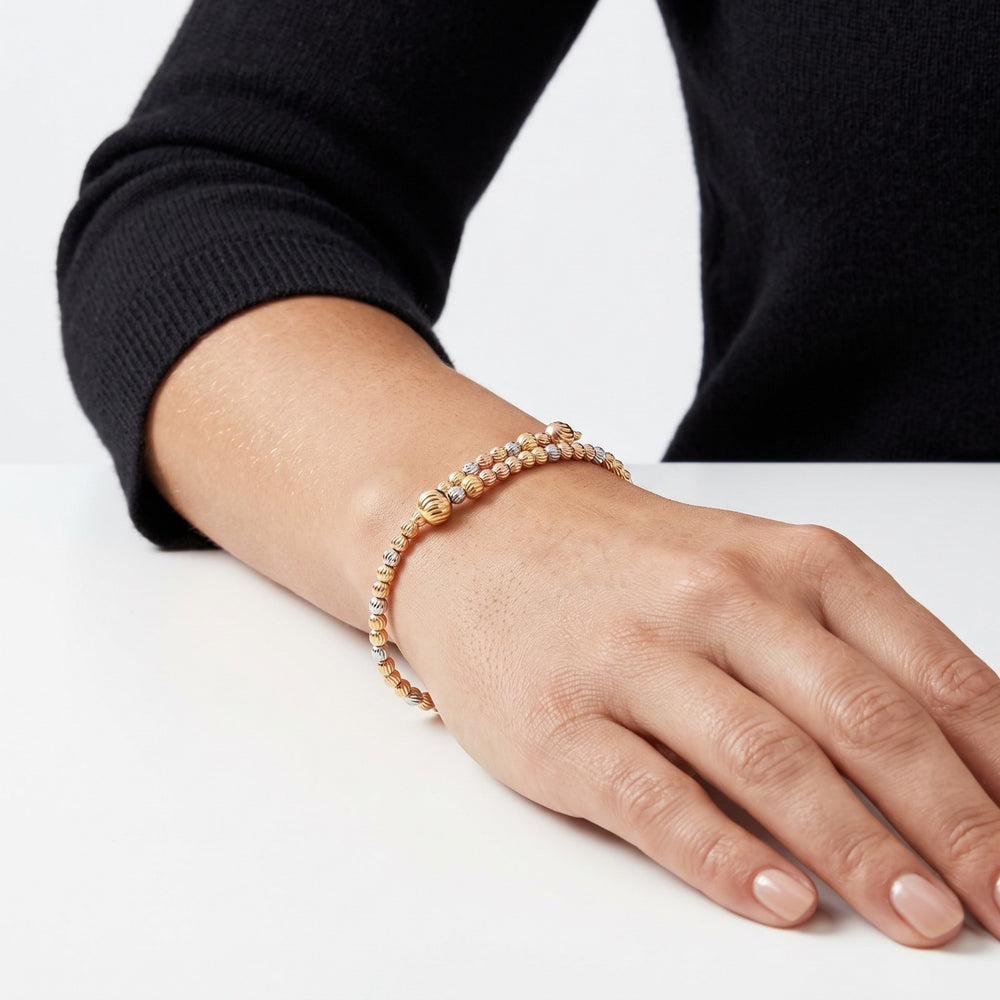 18K Gold TriTone Ribbed Bead Bangle