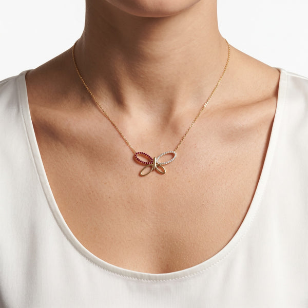 Dual-Bloom Butterfly Gold Necklace hover