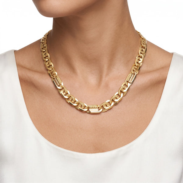 Gold Jewellery Dual-Finish Rectangular Link Chain hover