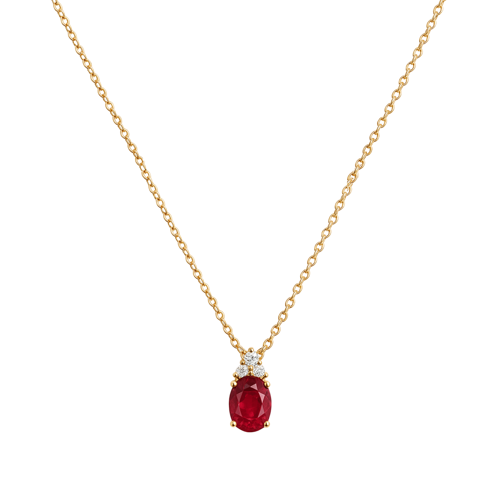 18K Yellow Gold Ruby & Natural Diamond Pendant Necklace