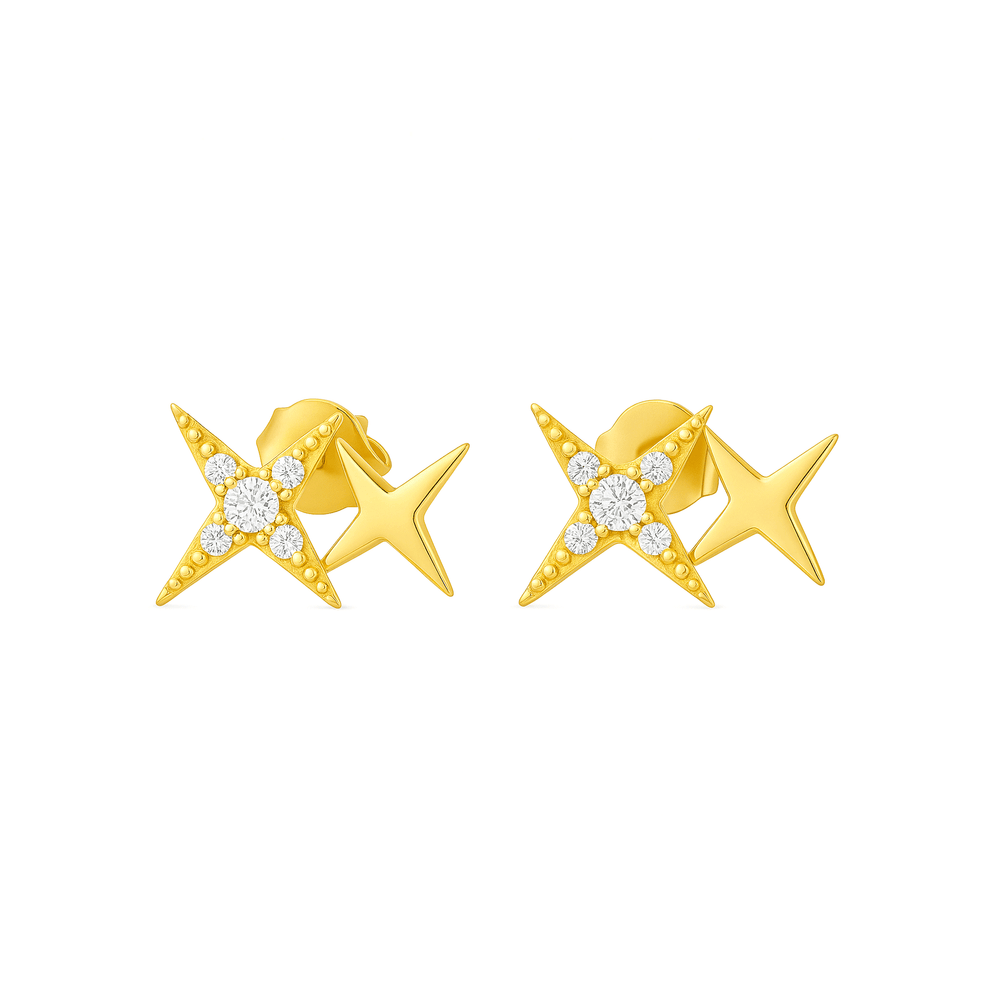 18k gold stud earrings, gold star earrings, minimal gold earrings, luxury gold studs, lightweight gold earrings, Dubai gold jewellery, everyday gold earrings, gold earrings for women