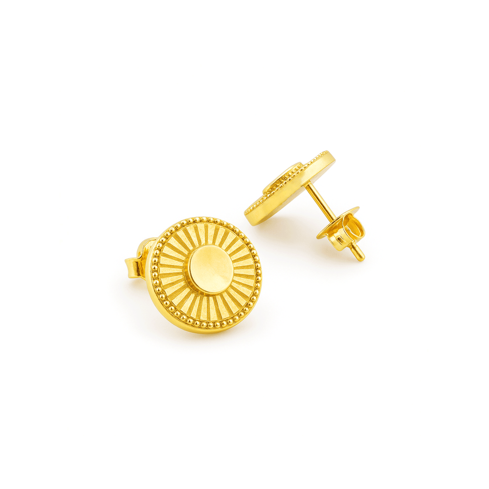 Gold Sunburst Textured Stud Earrings