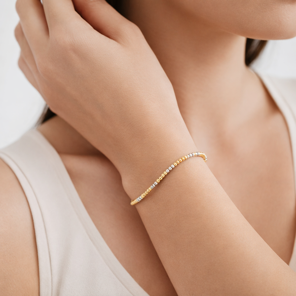 Two-Tone Bedeed Gold Bracelet – 18K Luxury Design hover