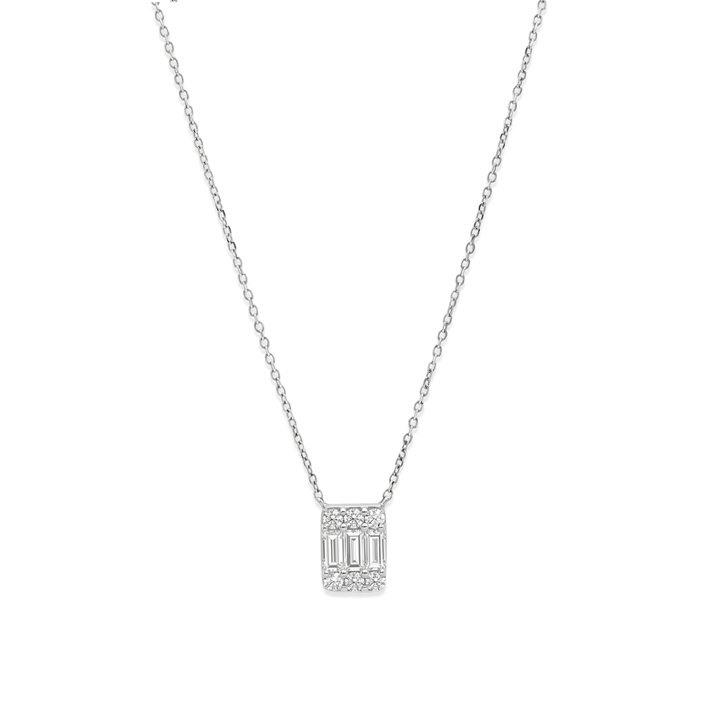 Natural Diamond Triad Baguette Diamond Pendant Necklace