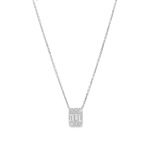 Natural Diamond Triad Baguette Diamond Pendant Necklace