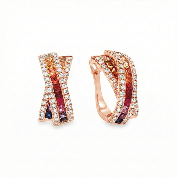 18K Rose Gold Sapphire Emerald Diamond Earrings | Flashy