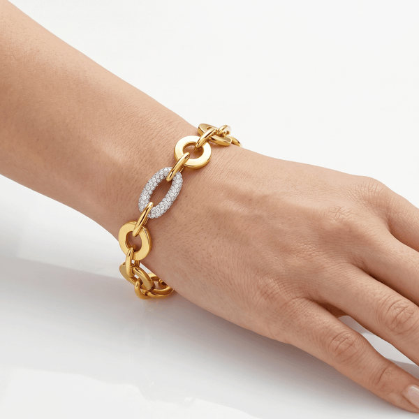 18K Gold Mixed-Link Gold Bracelet with a Pavé Accent Link hover