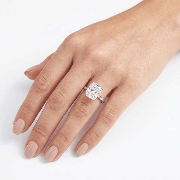 18K Gold Lab Grown Diamond Elongated Cushion-Cut Solitaire Majesty Engagement Ring 4.10 CT hover