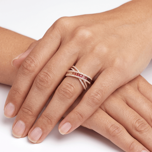 18k Yellow Gold Sapphire, Ruby & Natural Diamond Statement Ring hover