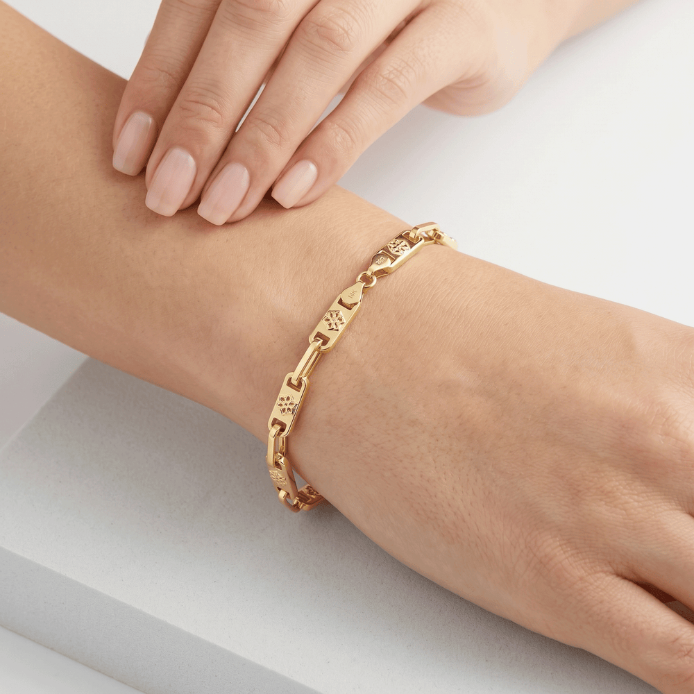 18K Gold Jewellery Engraved Link Bracelet
