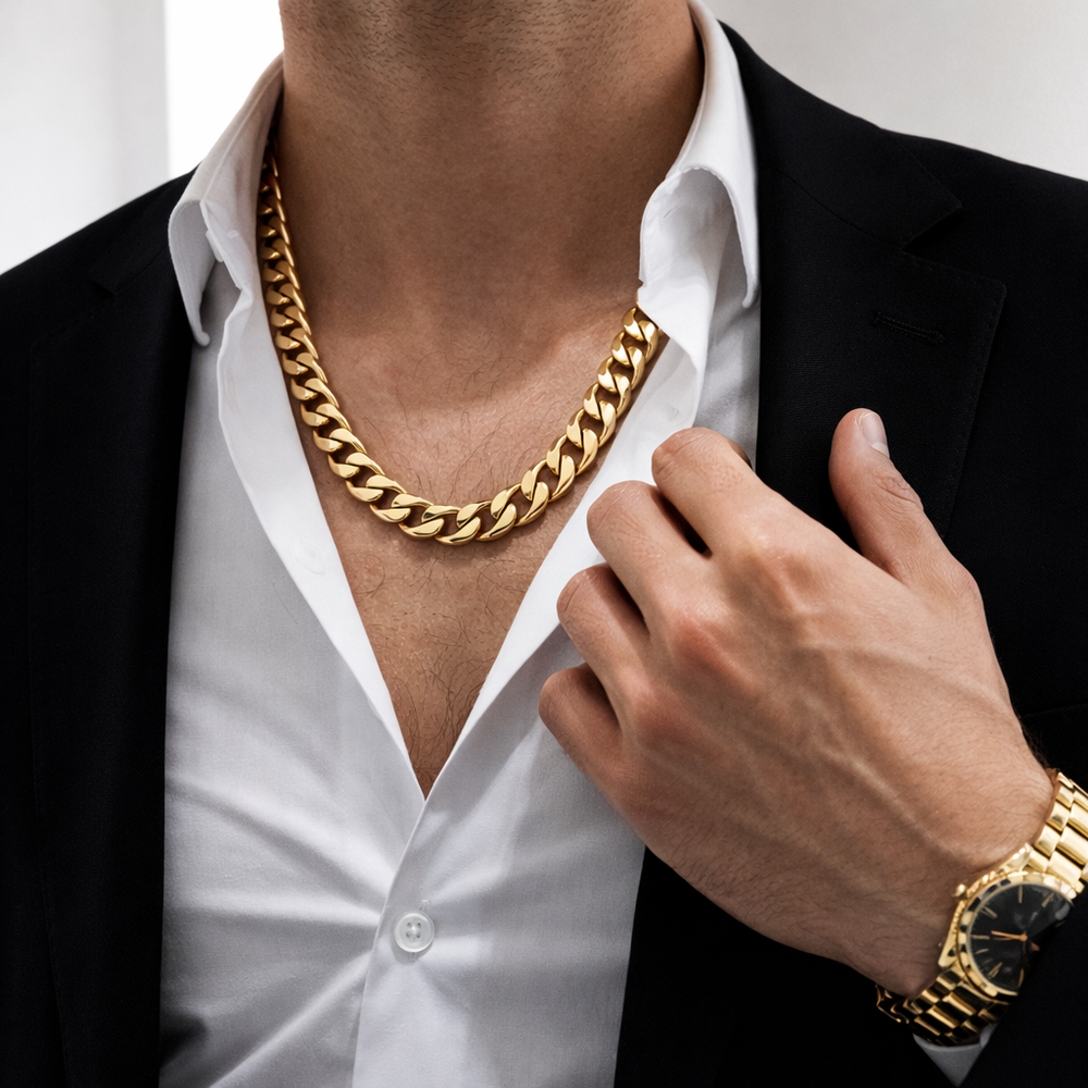 18k Gold Curb Chain Necklace – Luxury Dubai Jewellery
