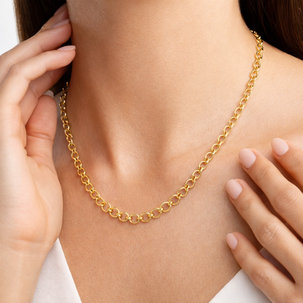 18K Gold Rolo Chain Necklace – Elegant Minimal Gold Chain
