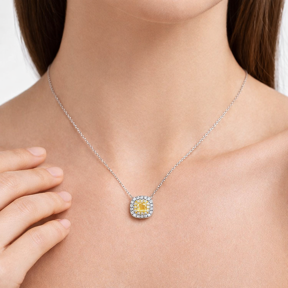 Natural Diamond Necklace Pendant in 18K White Gold