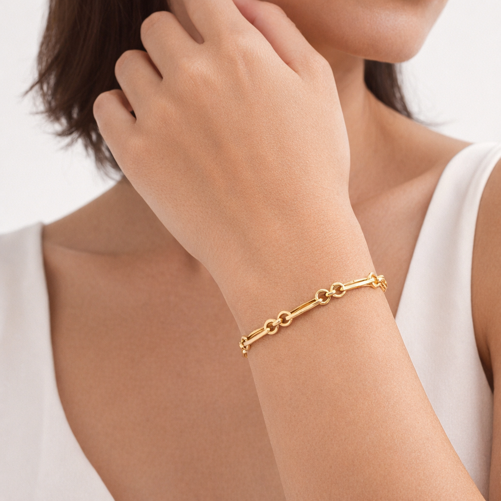 18K Gold Link Bracelet – Luxury High Polish Gold Bracelet