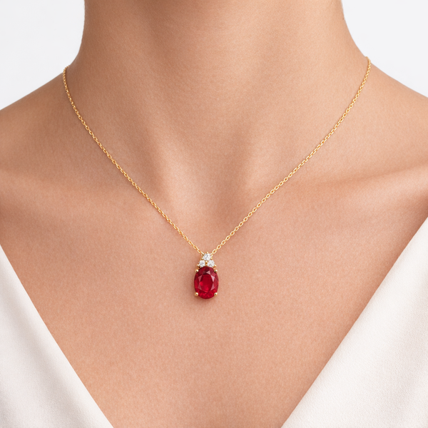 18K Yellow Gold Ruby & Natural Diamond Pendant Necklace hover