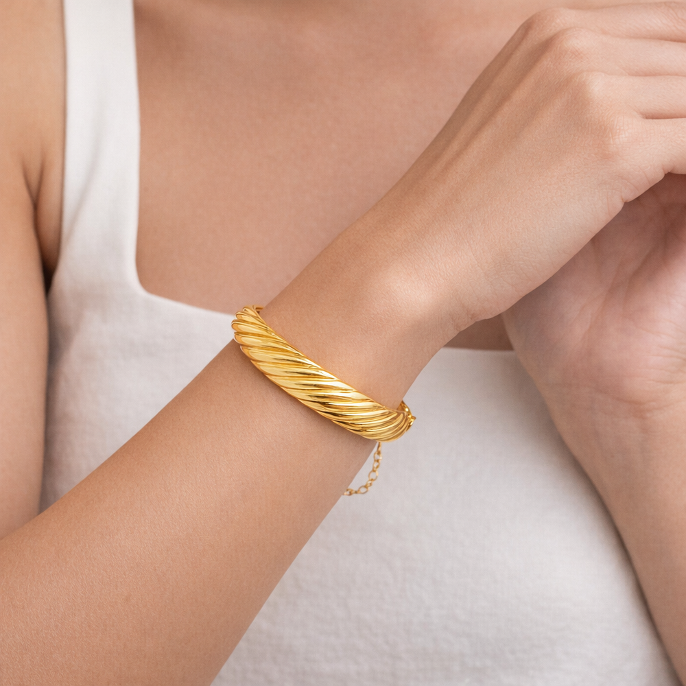 18K Gold Twisted Cuff Bracelet Bangle – Elegant Minimal Gold Bracelet