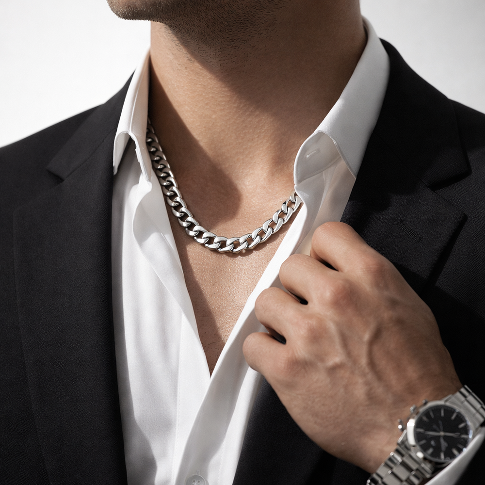 18K White Gold Curb Chain Necklace – Luxury High Polish Chain