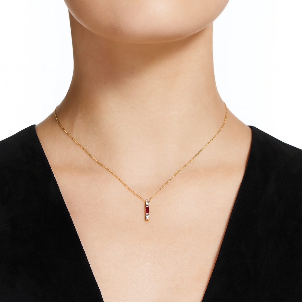 18K Gold Ruby & Emerald with Natural Diamond Pendant Necklace