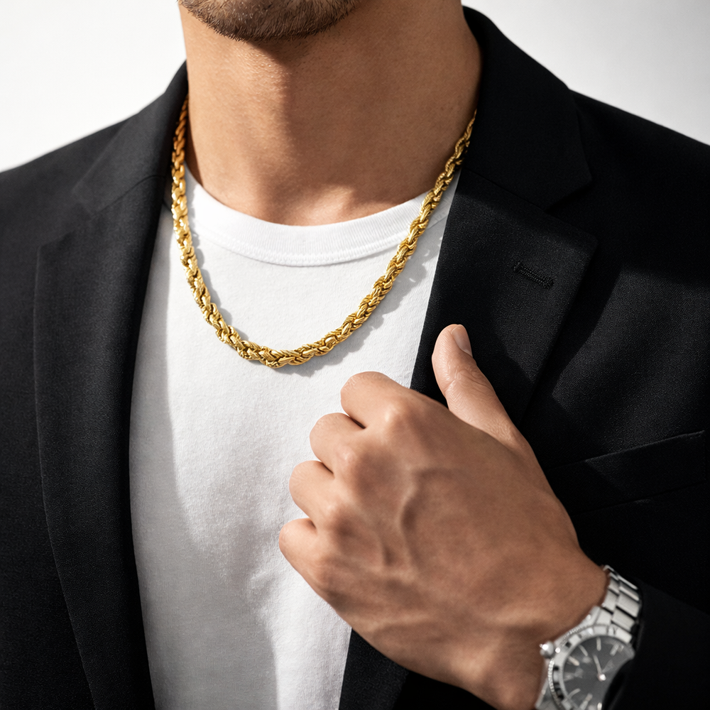 18k Hollow Gold Rope Chain Necklace – Luxury Dubai Jewellery