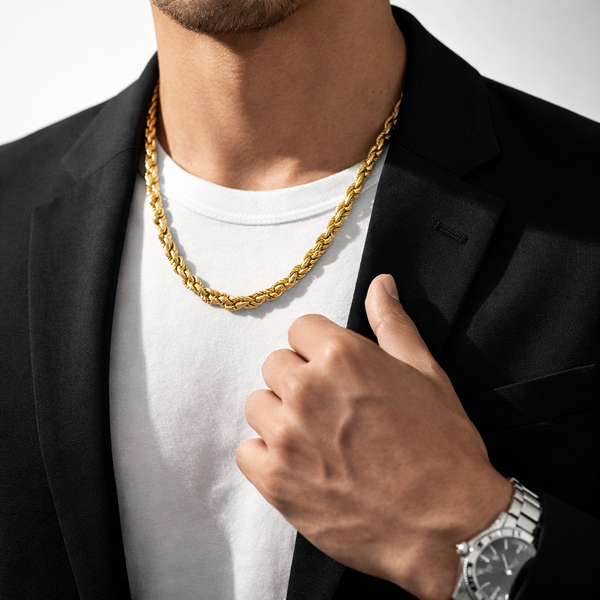 18k Hollow Gold Rope Chain Necklace – Luxury Dubai Jewellery hover