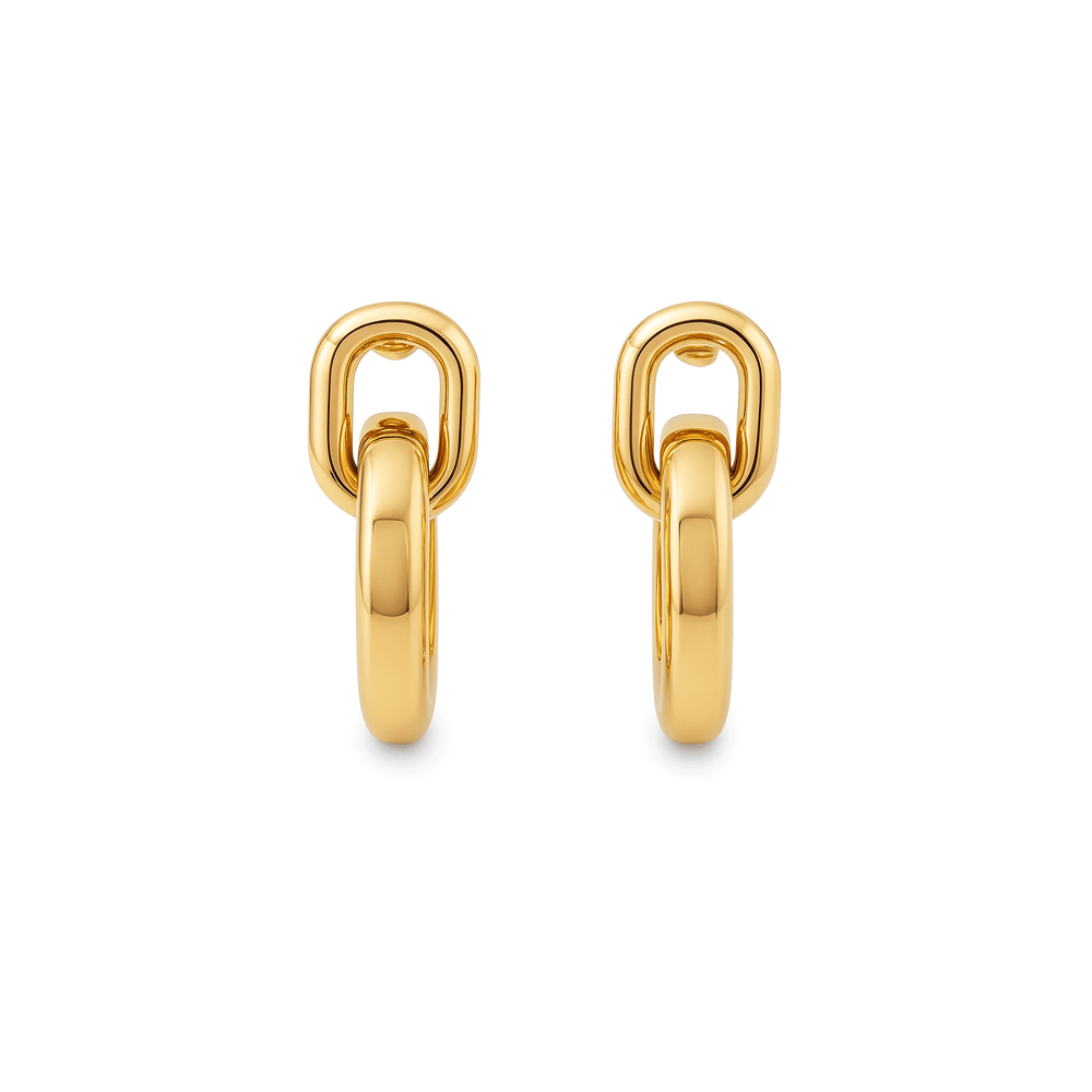 18K Gold Women’s Drop Dangle Link Earrings – Elegant High Polish Finish