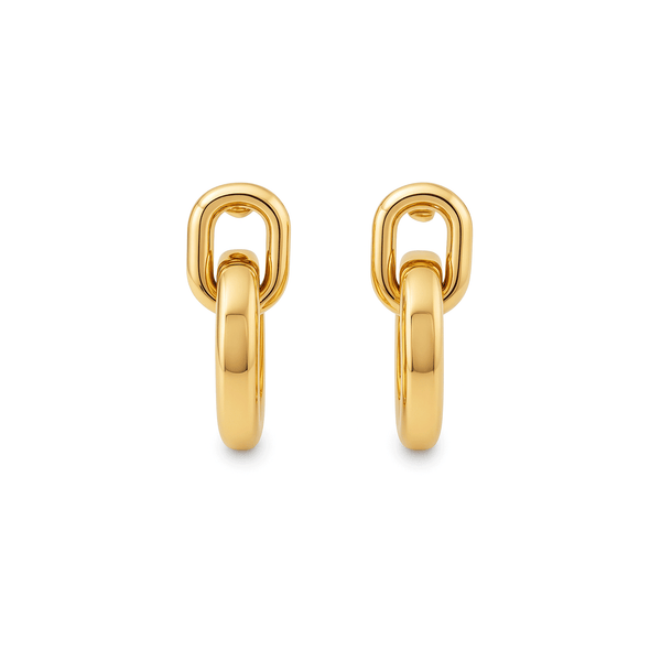 18K Gold Women’s Drop Dangle Link Earrings – Elegant High Polish Finish