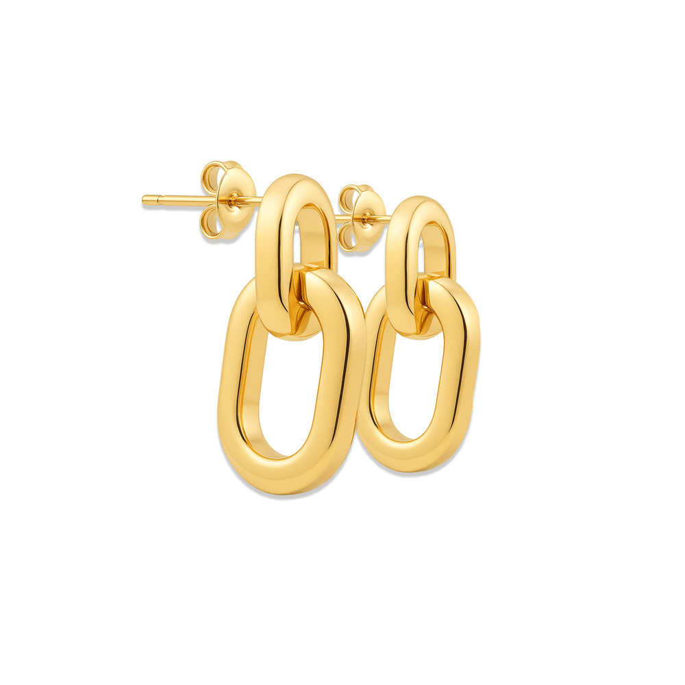 18K Gold Women’s Drop Dangle Link Earrings – Elegant High Polish Finish