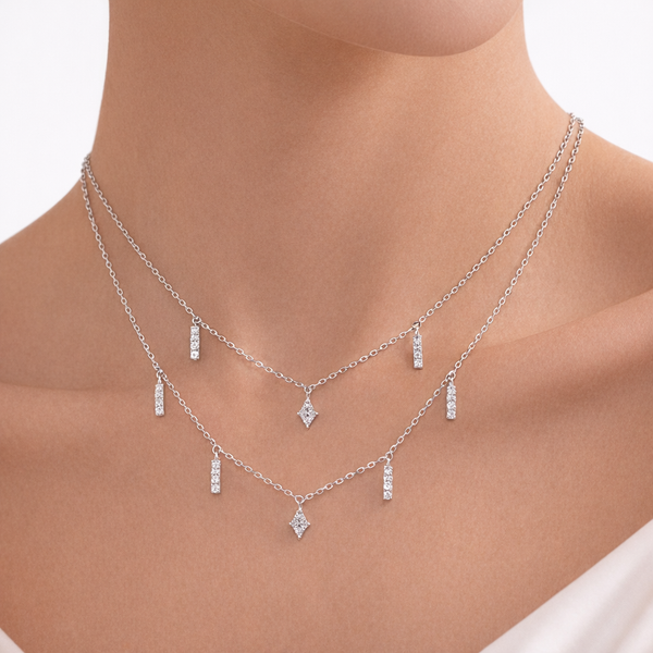 Natural Diamond Layered Necklace – 18K White Gold hover
