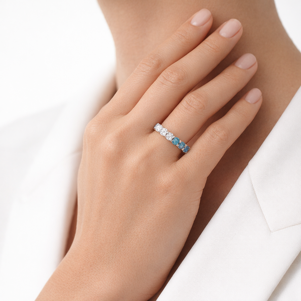 Lab Grown Diamond Blue & White Pavé Engagement Ring in 14K White Gold hover
