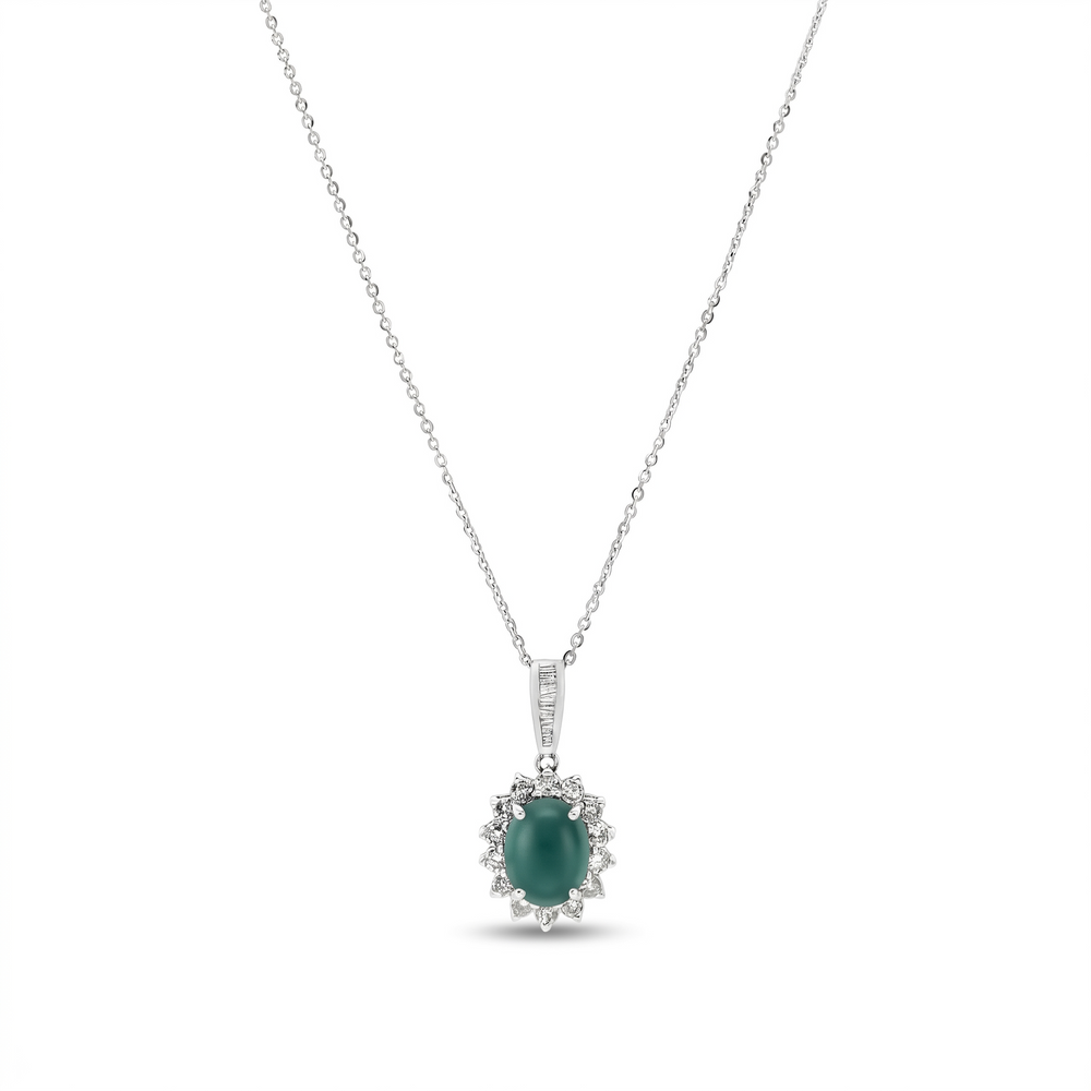18k White Gold Aurora Green Halo Necklace