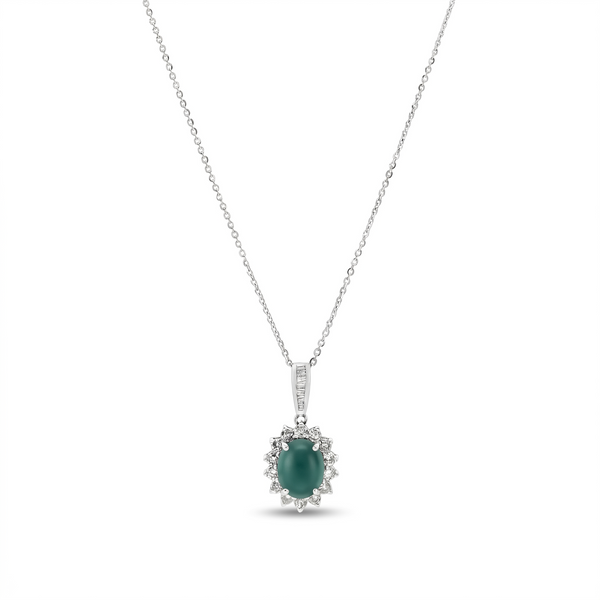 18k White Gold Aurora Green Halo Necklace