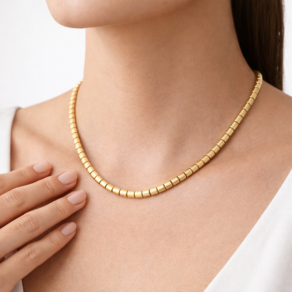 18k Gold Beaded Chain Necklace – Luxury Gold Jewellery