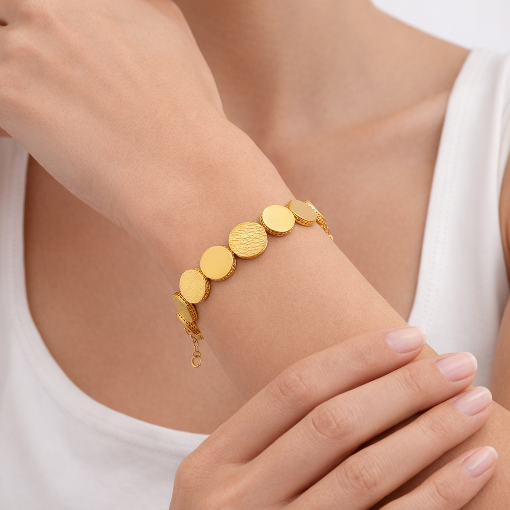 18K Gold Coin-Disc Bracelet – High Polish Finish