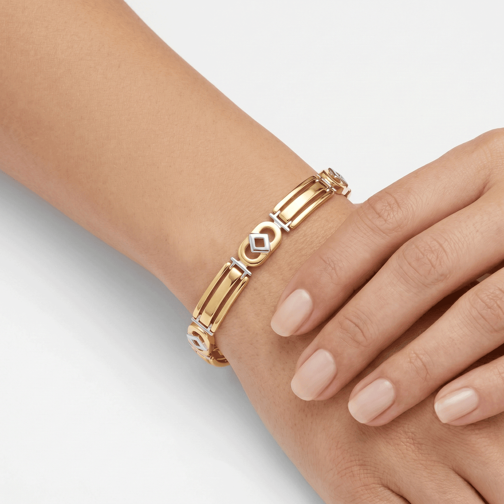 Gold Two-Tone Panel-Link Bracelet in 18K Gold