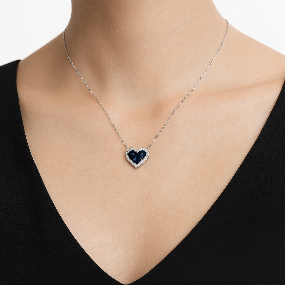 18K White Gold Sapphire & Diamond Pendant Necklace