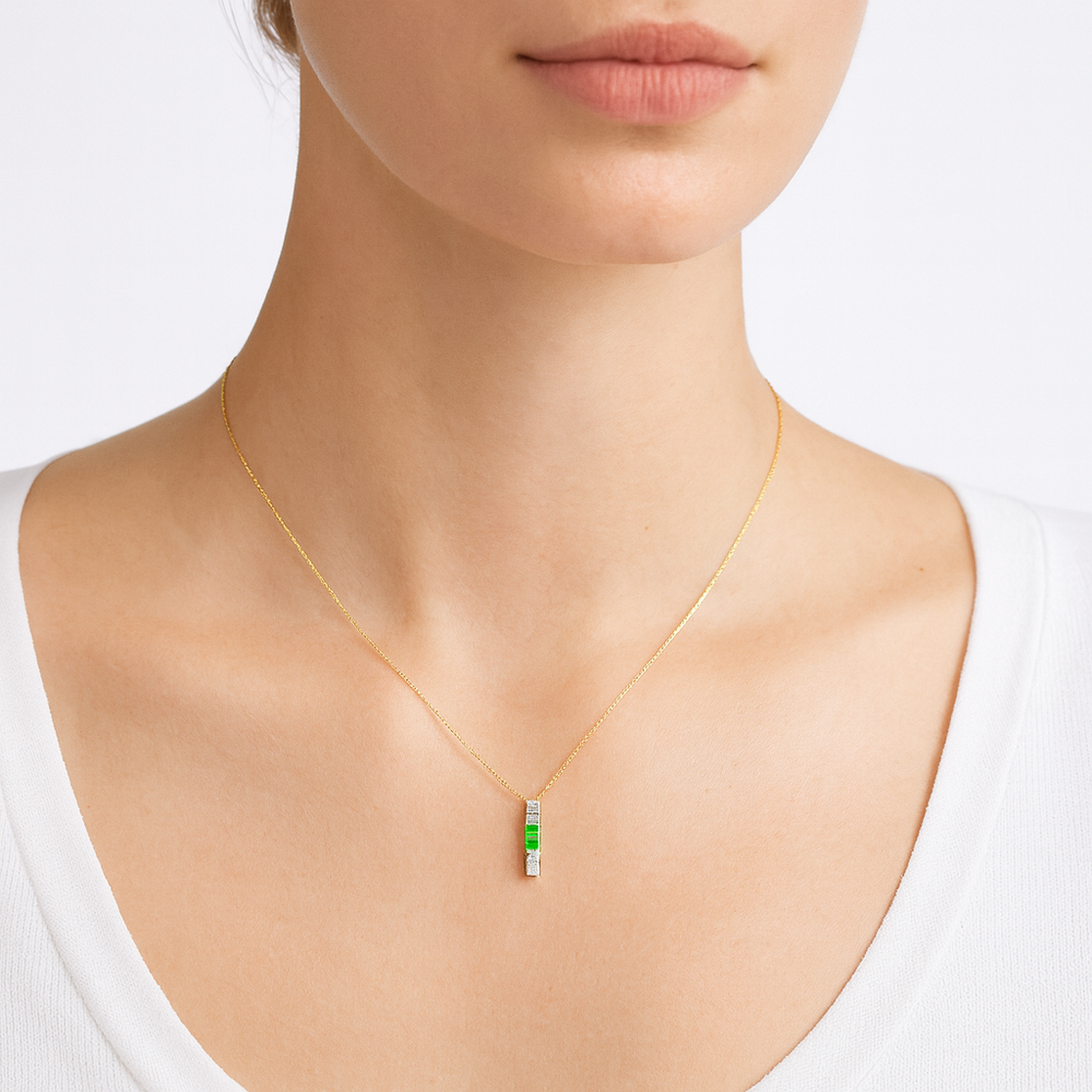 18K Gold Ruby & Emerald with Natural Diamond Pendant Necklace