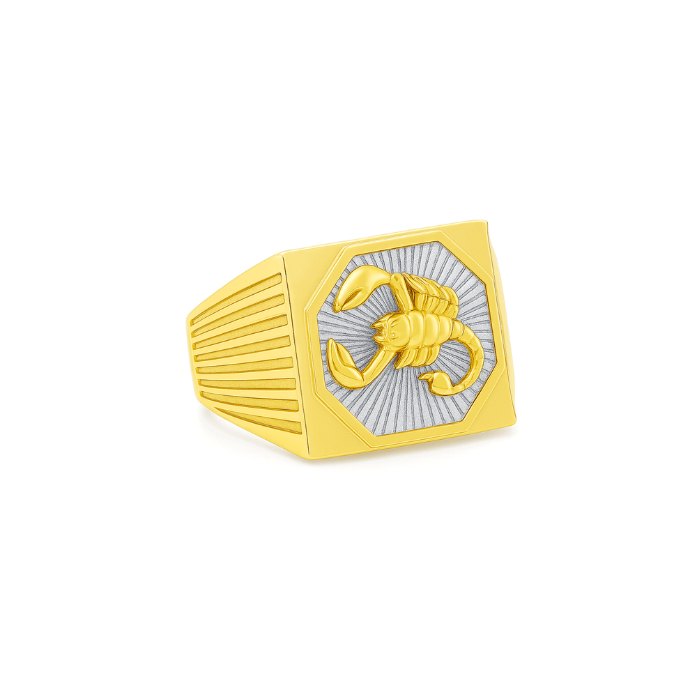 Gold Jewellery Mens Scorpio Sunburst Signet Ring – 18K Gold