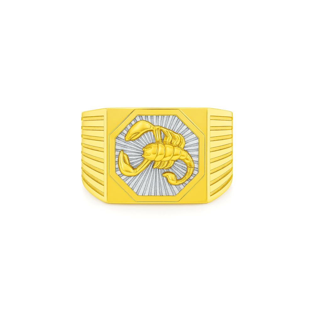 Gold Jewellery Mens Scorpio Sunburst Signet Ring – 18K Gold