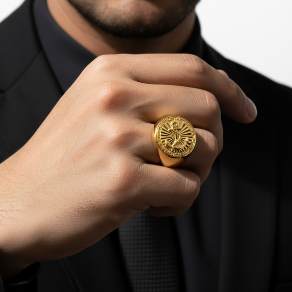 18K Yellow Gold Men’s Ring – Classic High-Polish Finish hover