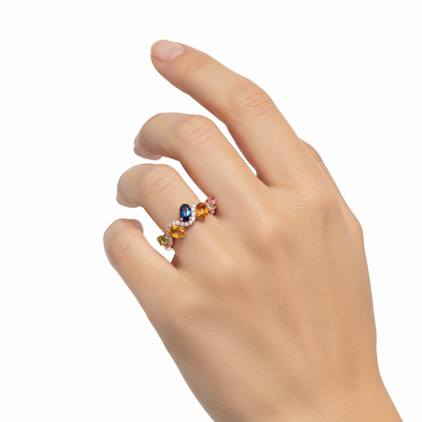 18K Rose Gold Sapphire & Natural Diamond Statement Ring hover