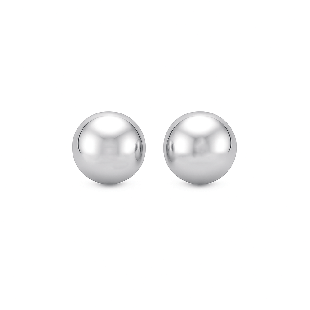 18K White Gold Ball Stud Earrings – High Polish Luxury Finish